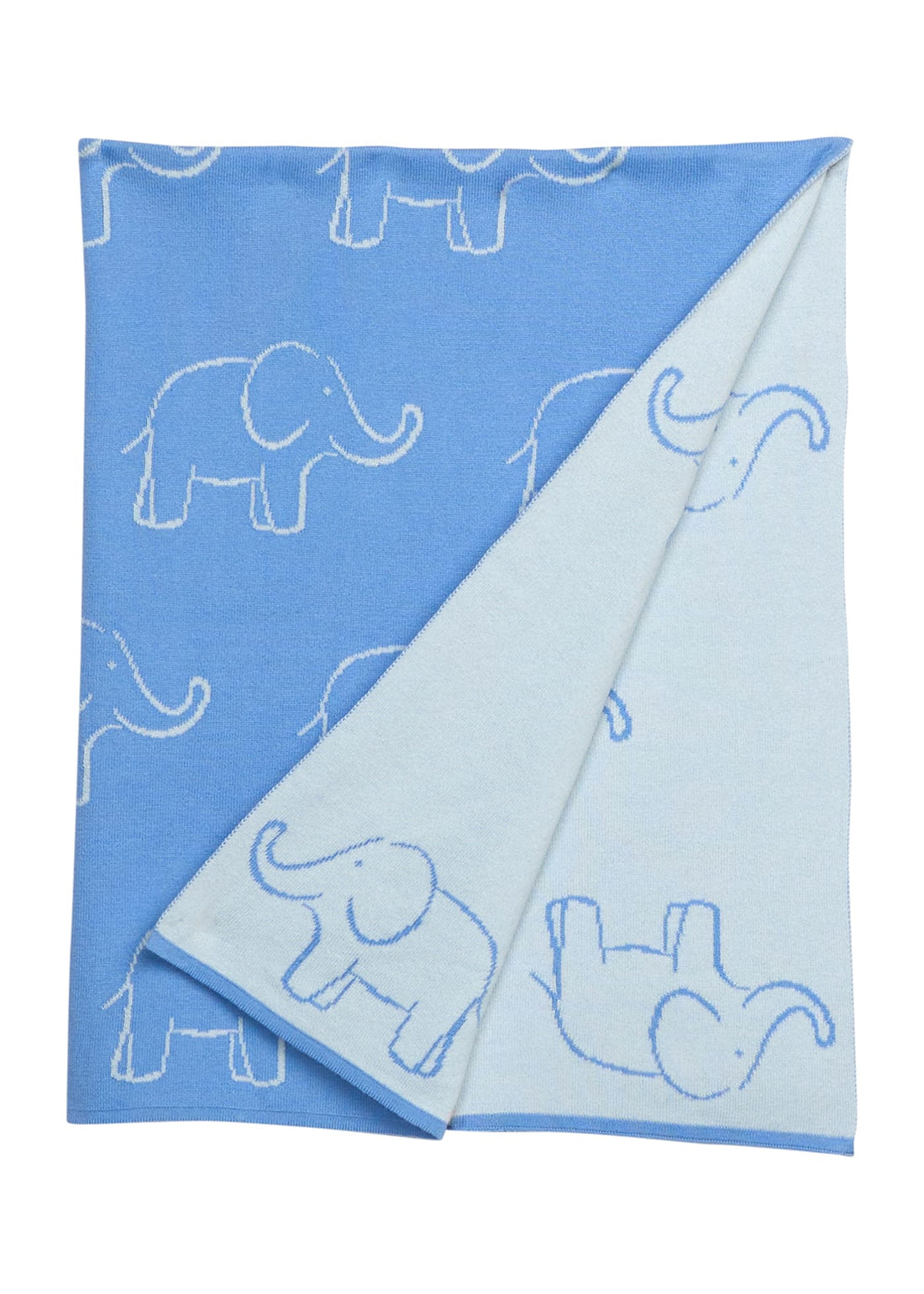 Little English classic reversible blanket with blue elephant motifs, for little boy 