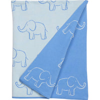 Little English classic reversible blanket with blue elephant motifs, for little boy 