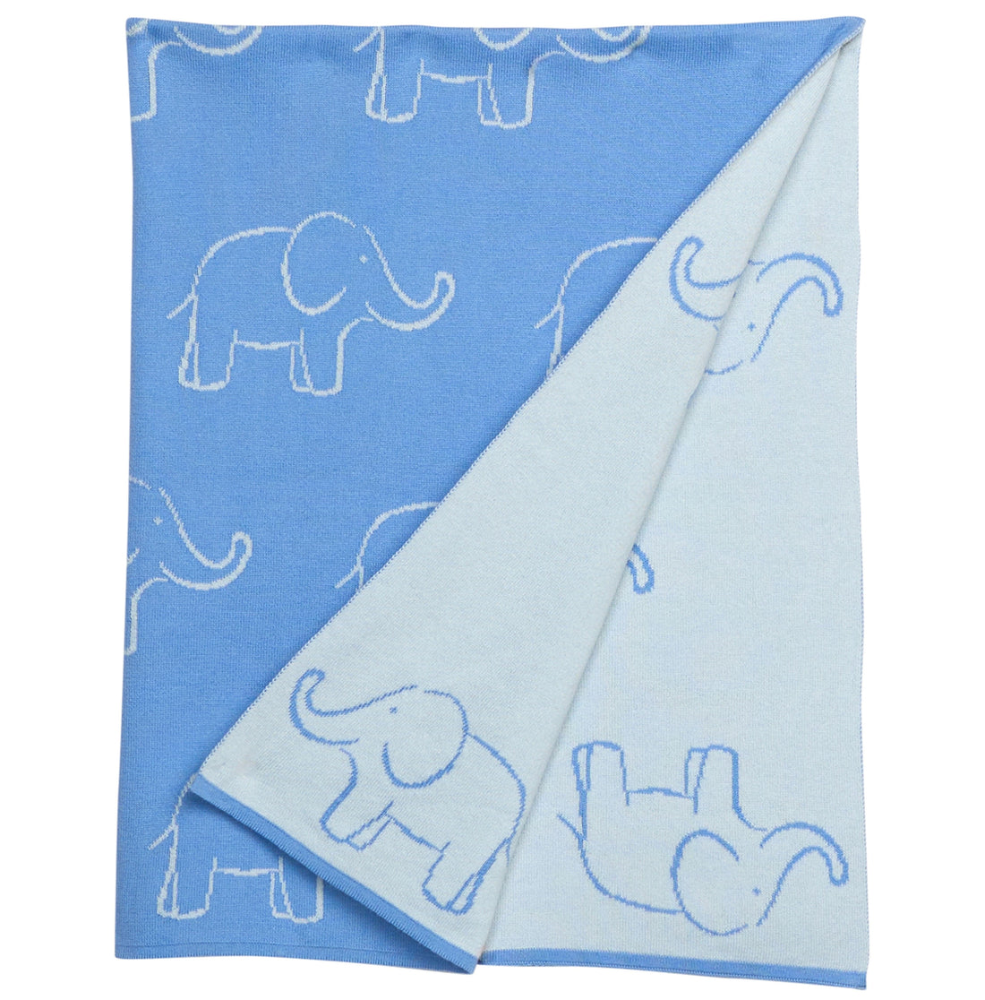 Little English classic reversible blanket with blue elephant motifs, for little boy 