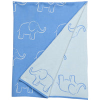 Little English classic reversible blanket with blue elephant motifs, for little boy 