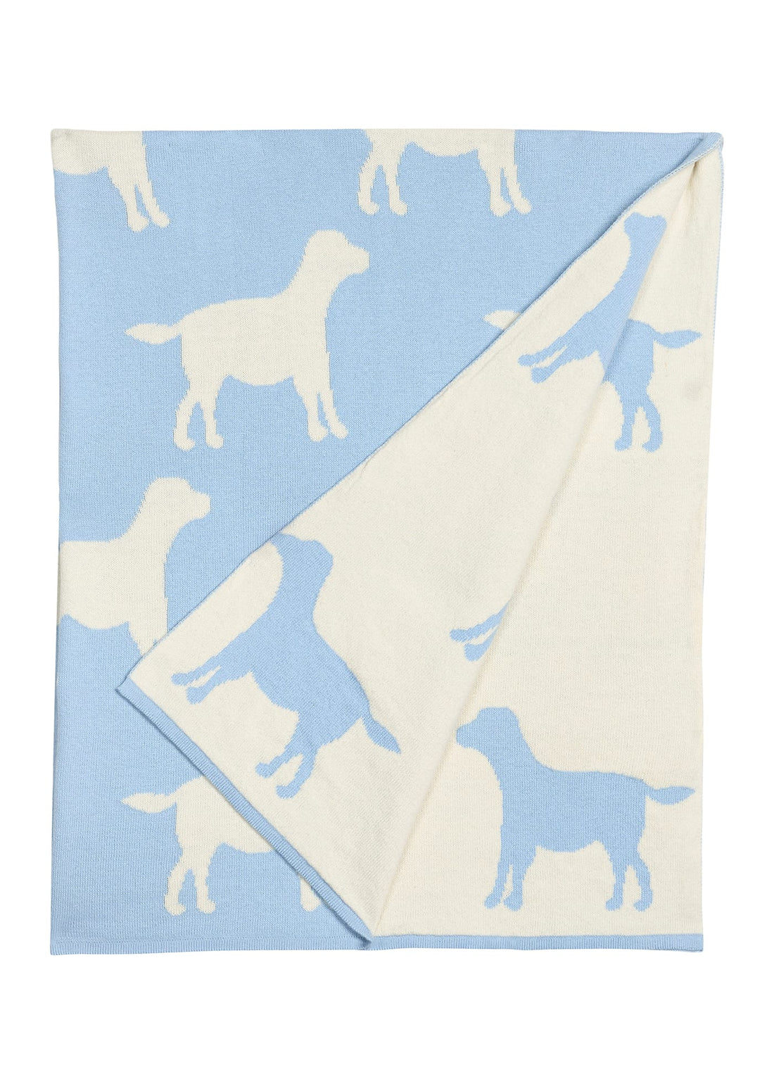 reversible knit nursery blanket, light blue and cream labs, Little English