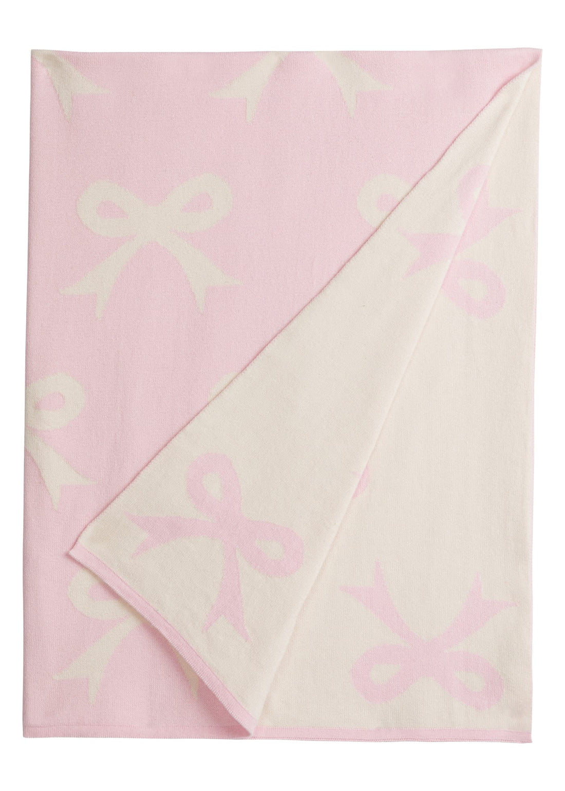 Little English giftable nursery accessory, reversible knit nursery blanket with light pink and cream bow print