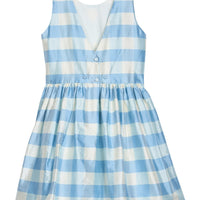 Heirloom quality, 100% silk, sleeveless light blue check formal dress with pearl details at neckline.  Little English X Luciana Emilia capsule collection special occasion dress for girls.