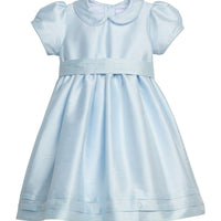 Little English classic Peter pan formal dress in light blue with light blue bow sash around waist, for little girl, special occasion 