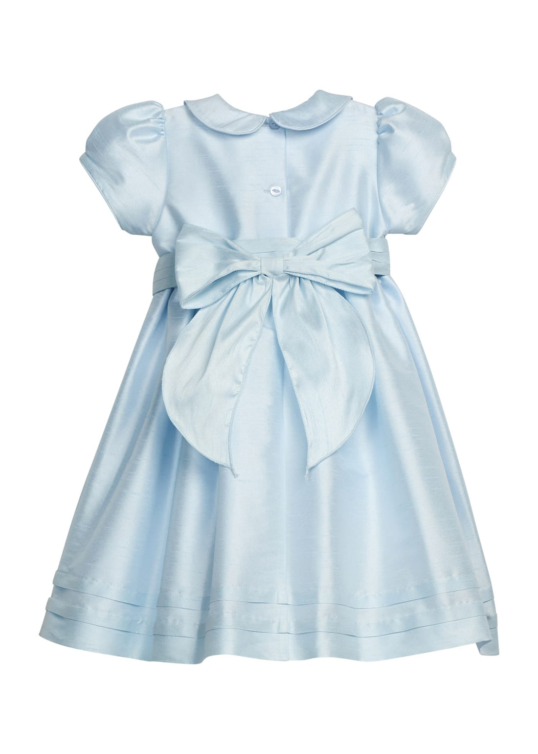 Little English classic Peter pan formal dress in light blue with light blue bow sash around waist, for little girl, special occasion 