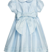 Little English classic Peter pan formal dress in light blue with light blue bow sash around waist, for little girl, special occasion 