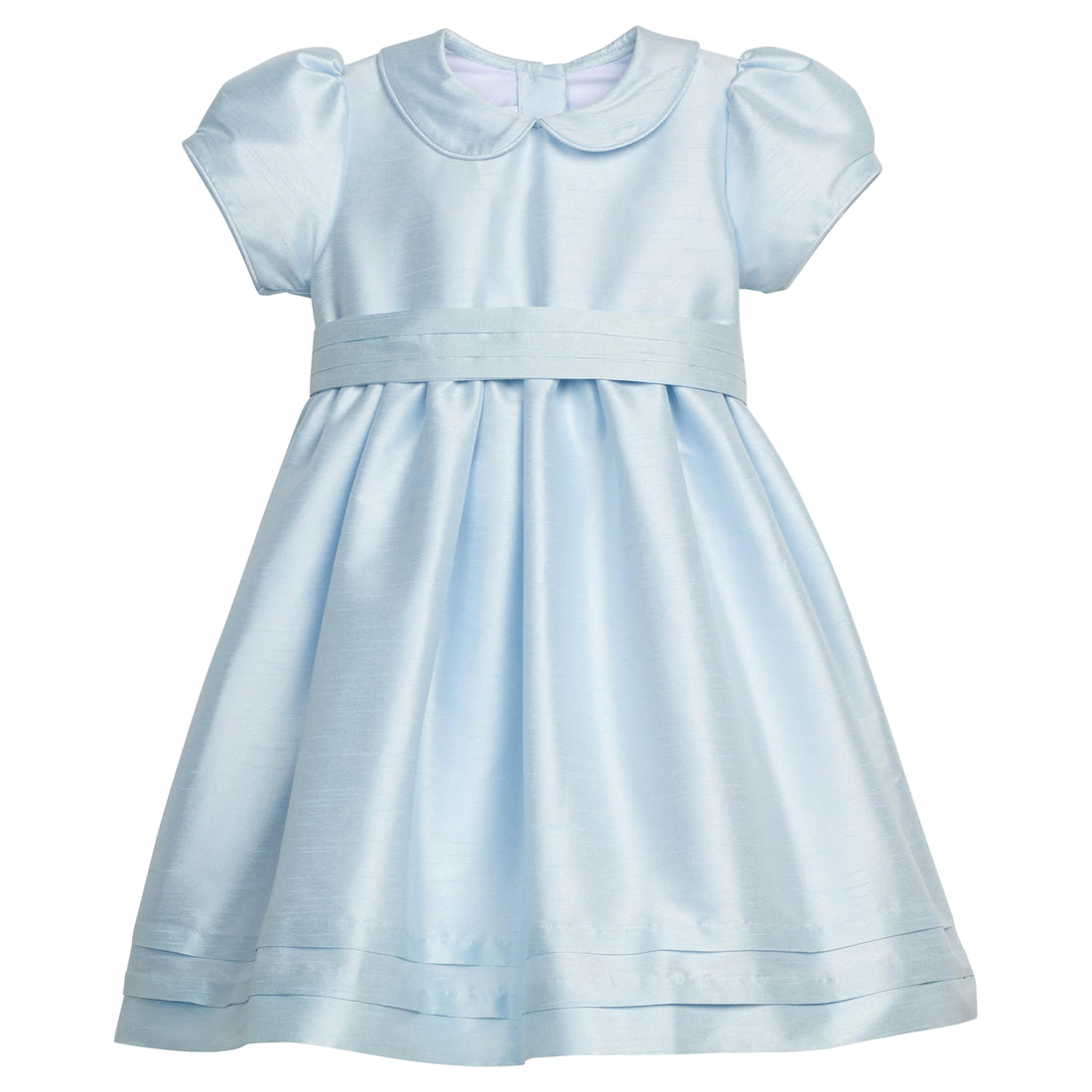 Little English classic Peter pan formal dress in light blue with light blue bow sash around waist, for little girl, special occasion 