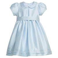 Little English classic Peter pan formal dress in light blue with light blue bow sash around waist, for little girl, special occasion 