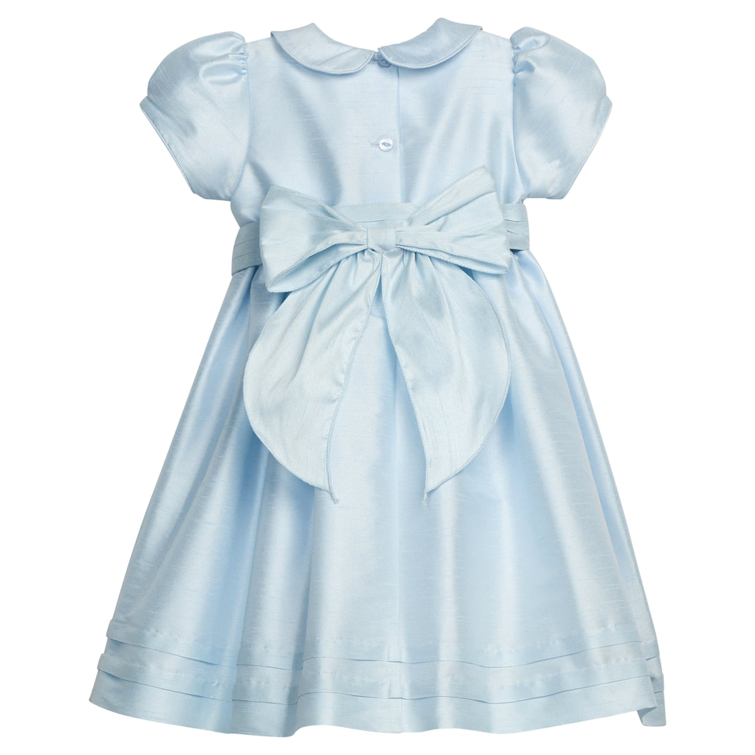 Little English classic Peter pan formal dress in light blue with light blue bow sash around waist, for little girl, special occasion 