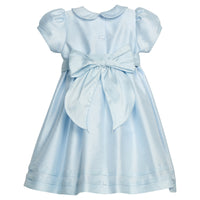 Little English classic Peter pan formal dress in light blue with light blue bow sash around waist, for little girl, special occasion 