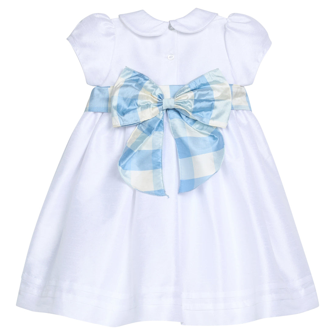 Girls Special Occasion Bow Sash in Blue Small Check Little English Girls Special Occasion Bow Sash in Blue Small Check Little English