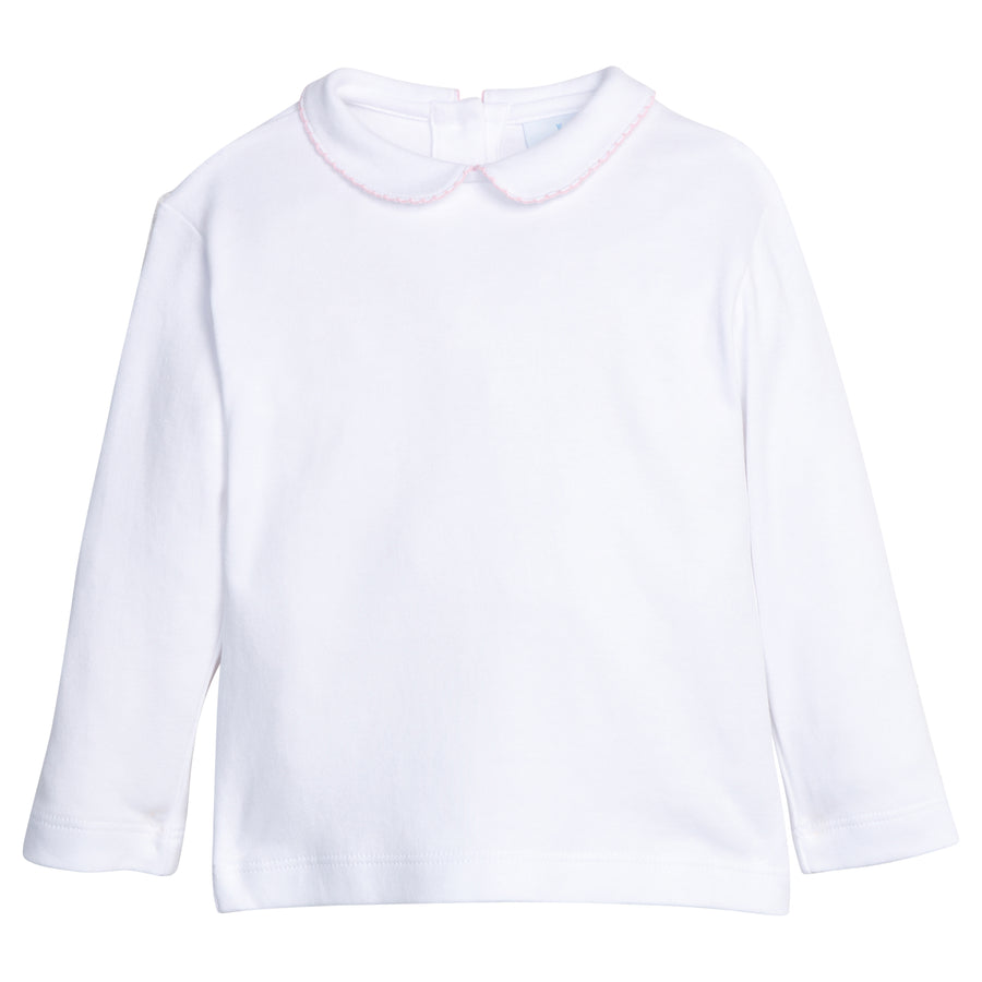 Little English classic girl's knit top with peter pan collar and light pink picot trim