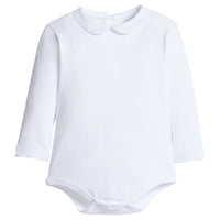 little english classic children's clothing unisex white peter pan collared onesie with picot trim 