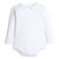little english classic children's clothing unisex white peter pan collared onesie with picot trim 