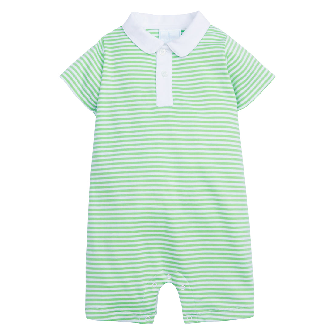 Little English traditional clothing for boys, green striped knit romper with peter pan collar for spring