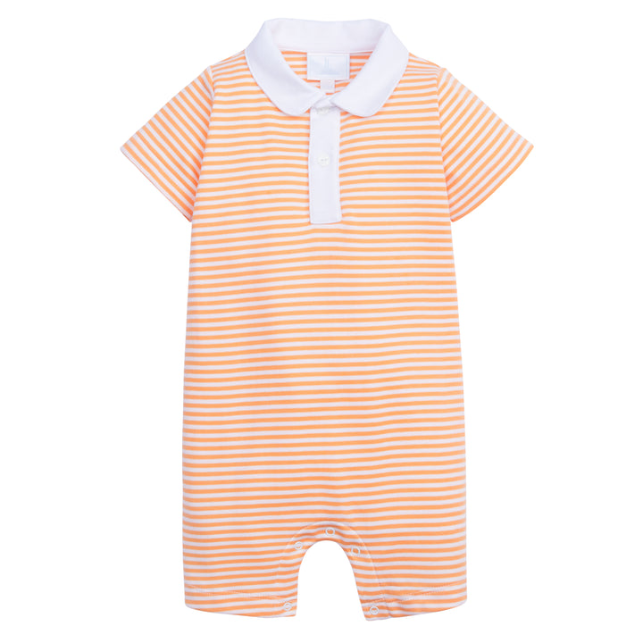 Little English traditional clothing for boys, orange striped knit romper with peter pan collar for spring