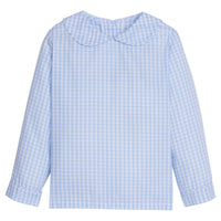 Little English traditional boy's peter pan shirt light blue plaid with peter pan collar 