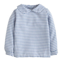 Little English traditional children's clothing.  Gray blue and white gingham peter pan shirt for boys for Fall
