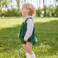 Little English classic childrens clothing baby boys hunter green corduroy bubble with wooden button detail