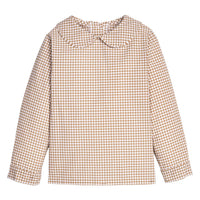 Little English traditional children's clothing.  Khaki Gingham peter pan shirt for toddler boys 