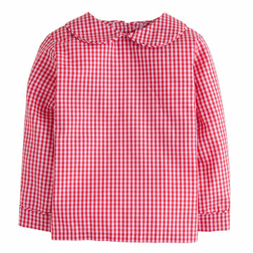 little english classic childrens clothing boys red and white gingham shirt with peter pan collar