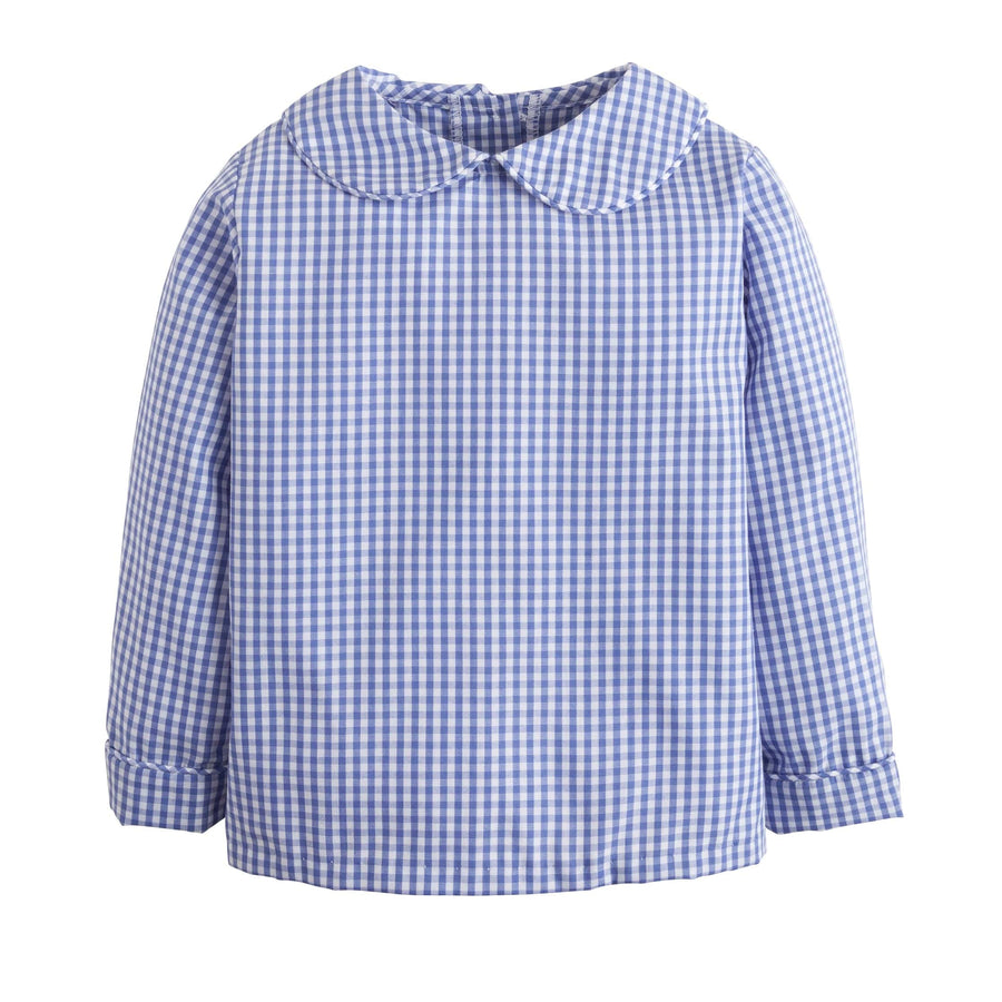 little english classic chidlrens clothing boys royal blue gingham shirt with peter pan collar