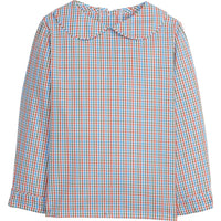 Little English traditional children's clothing. Blue, green, and orange plaid peter pan shirt for boys for Fall