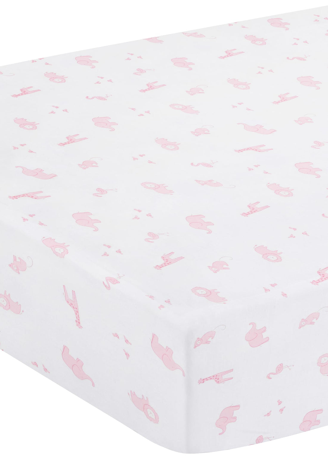 Little English classic pima bed sheet with pink safari animal motifs, for baby girl nursery 