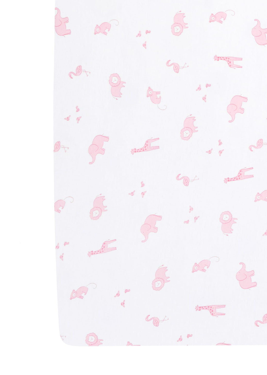 Little English classic pima bed sheet with pink safari animal motifs, for baby girl nursery 