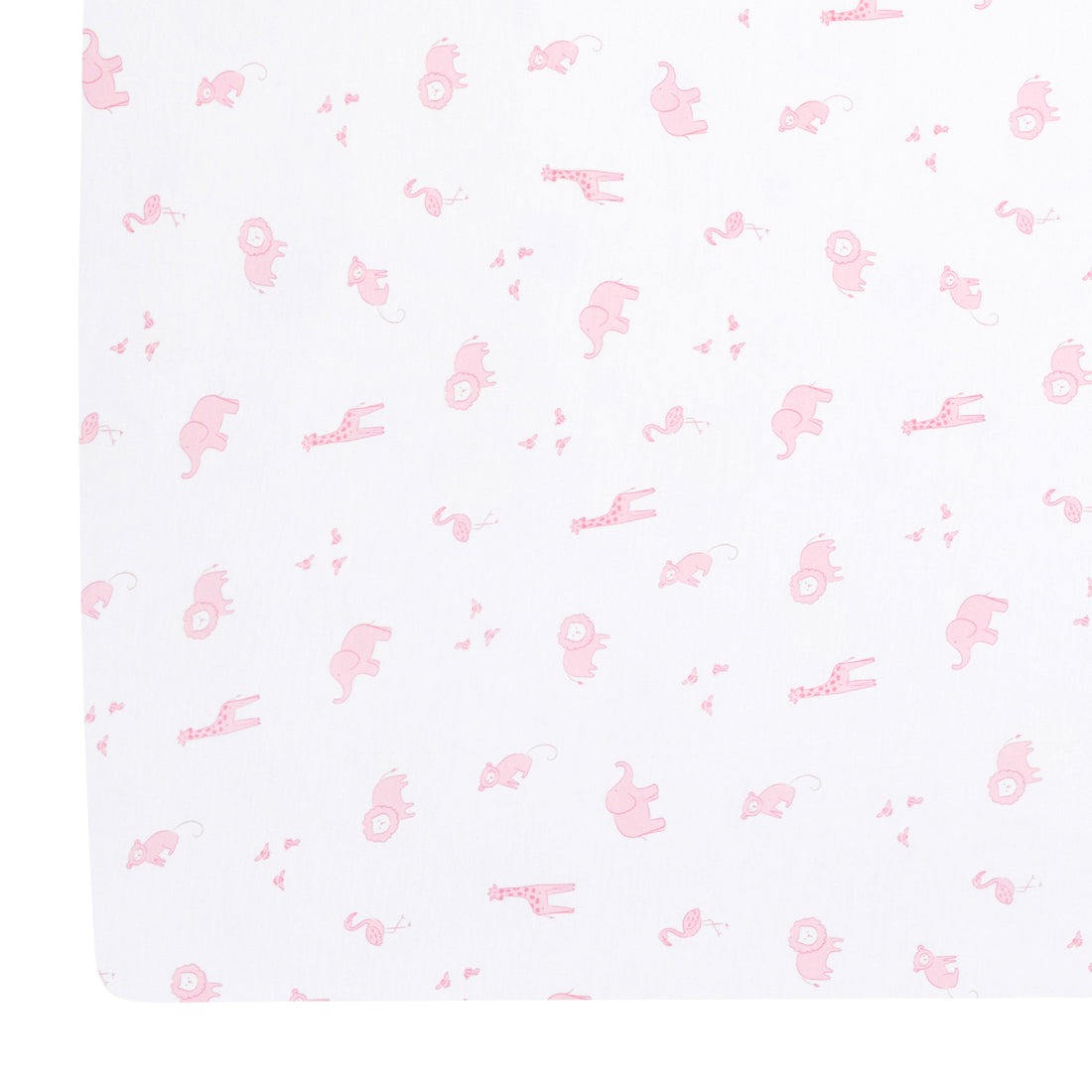 Little English classic pima bed sheet with pink safari animal motifs, for baby girl nursery 
