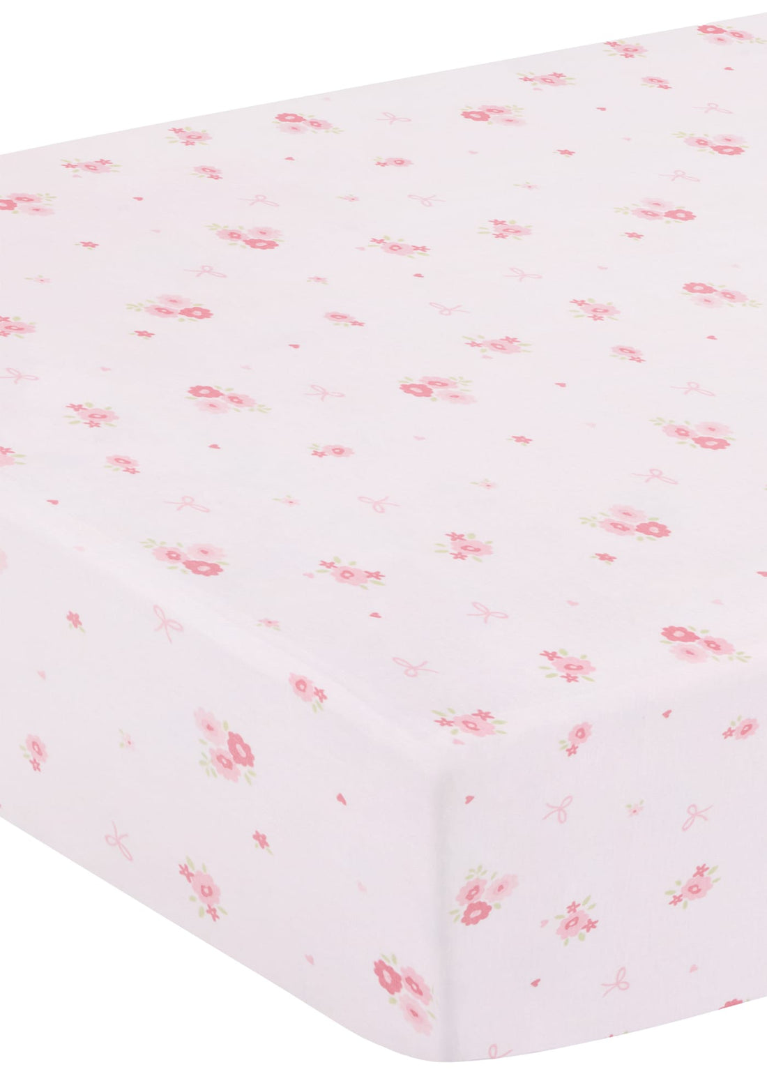 Little English classic pima bed sheet with pink primrose floral motifs, for baby girl nursery 