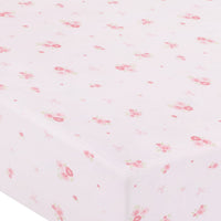Little English classic pima bed sheet with pink primrose floral motifs, for baby girl nursery 