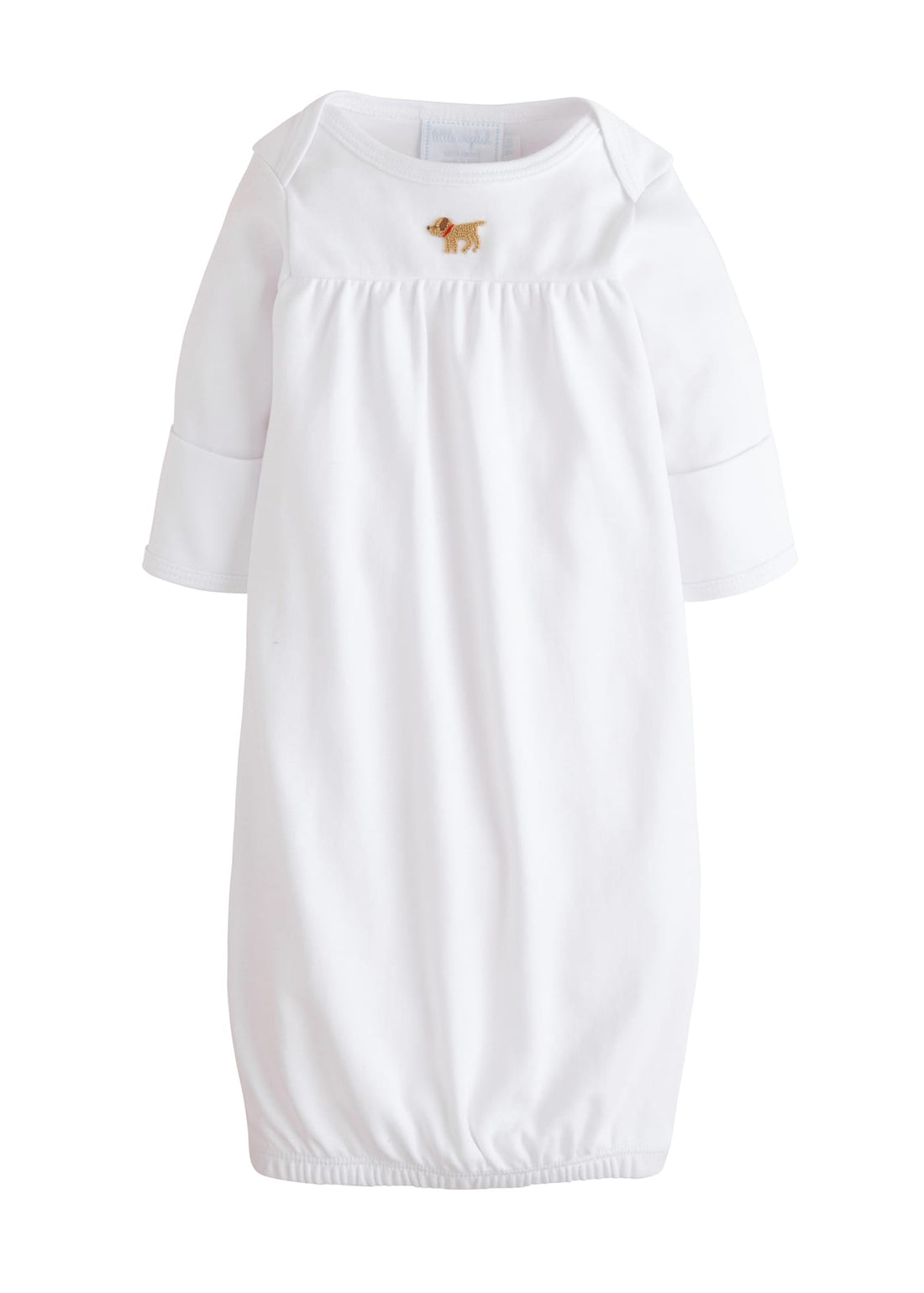 Little English classic white pima cotton newborn gown with pinpoint lab at the center of the chest for baby boy
