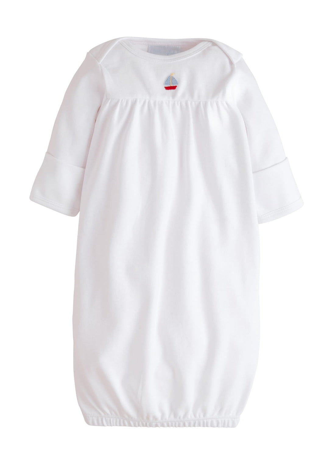 Little English classic newborn gown with sailboat pinpoint