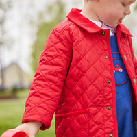 Little English classic childrens clothing unisex button snap quilted jacket in red