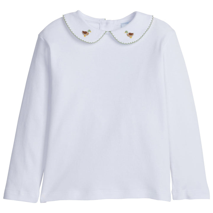 little english classic childrens clothing boys white long sleeve shirt with pinpoint mallards on collar