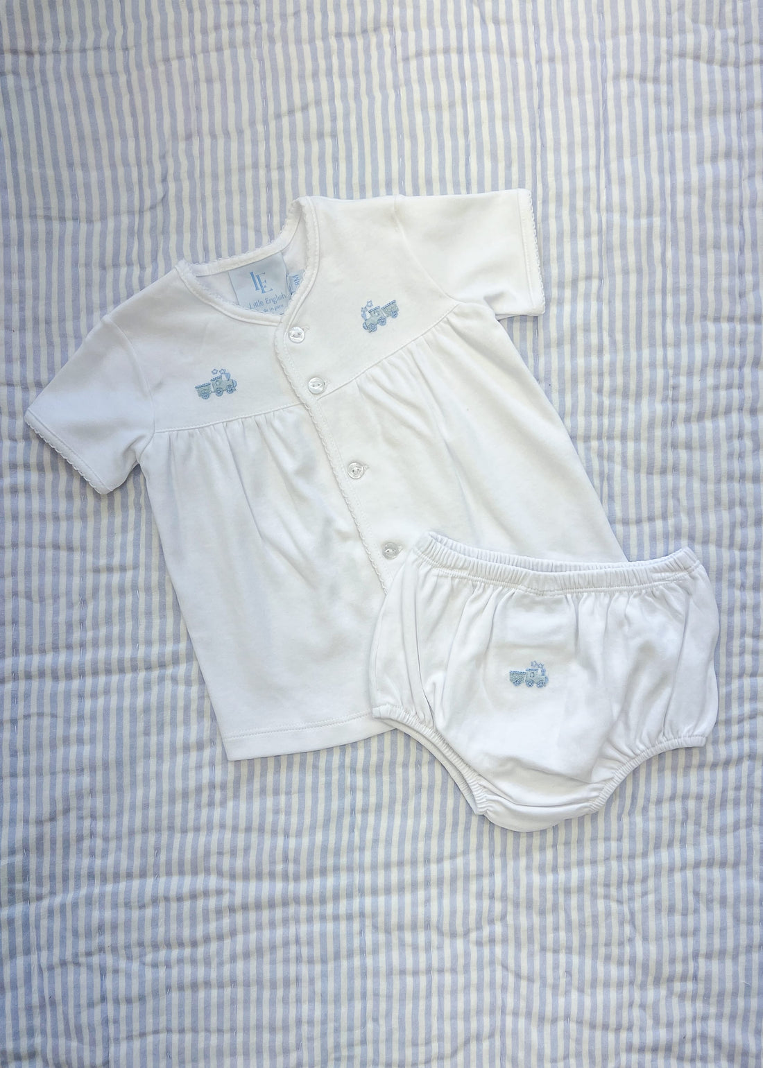 Pinpoint Layette Knit Set - Train