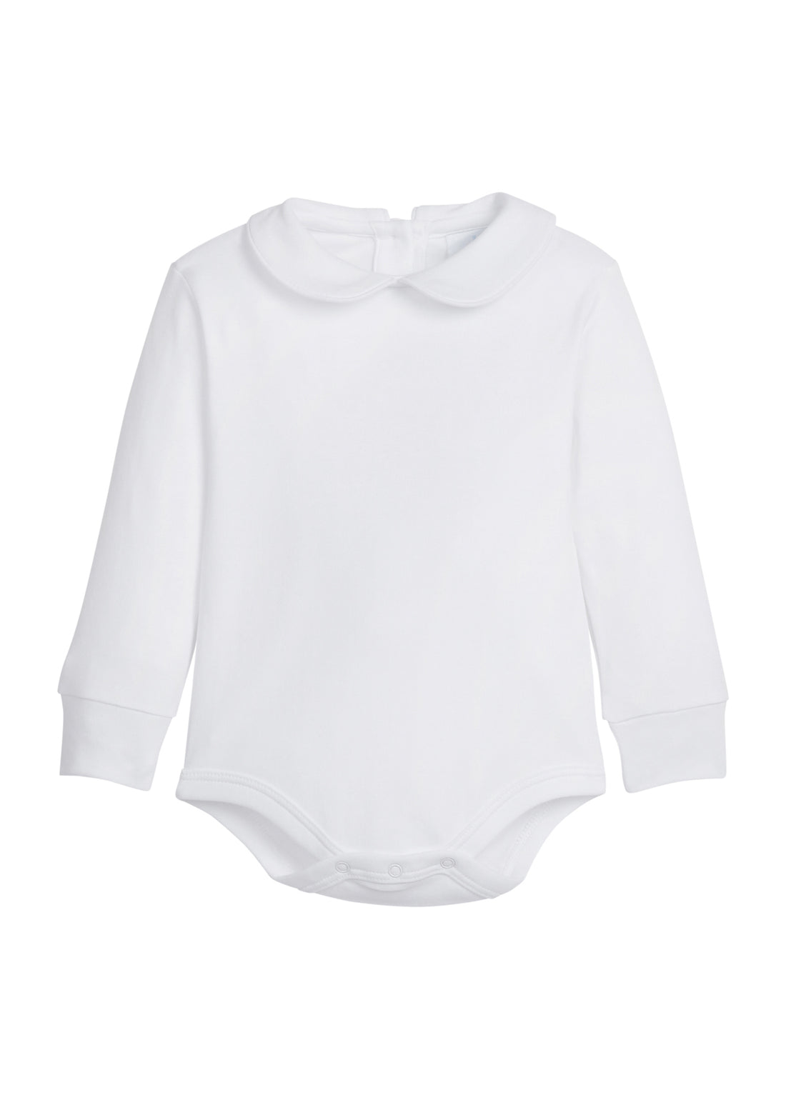 little english classic childrens clothing boys white onesie with peter pan collar and white piping on the collar