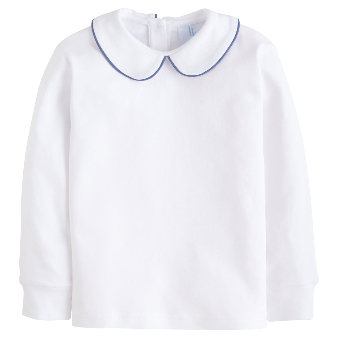 little english classic white shirt with peter pan collar and gray blue piping on the collar for little boys