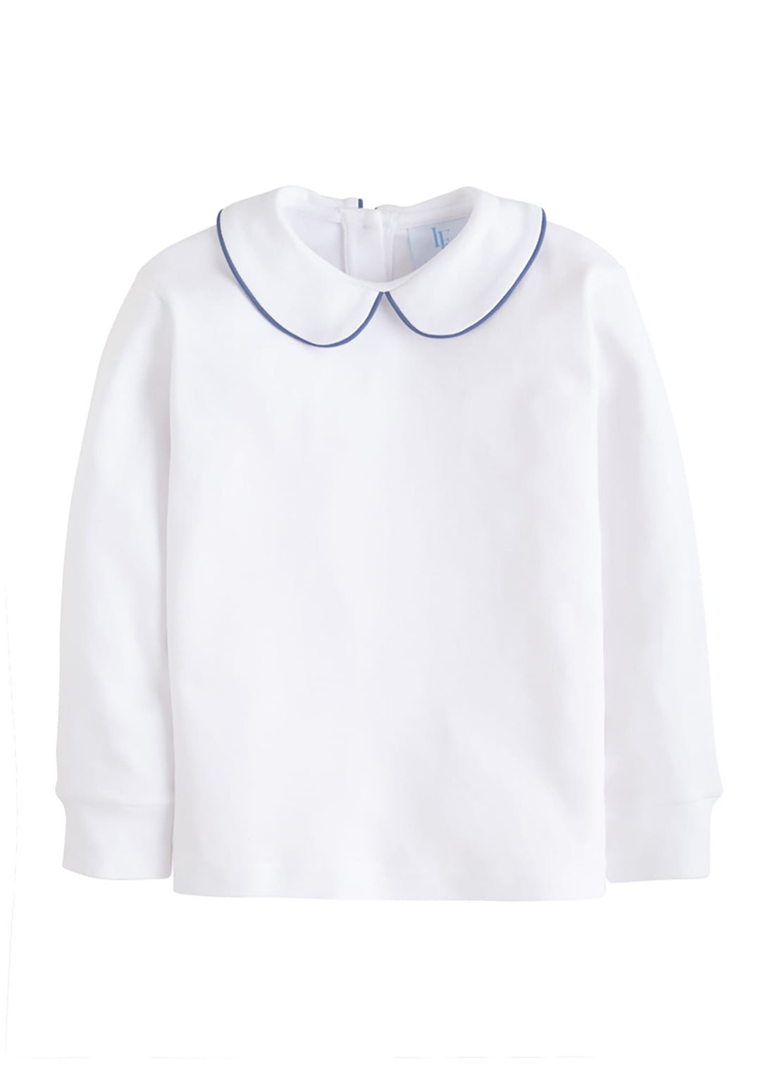 little english classic white shirt with peter pan collar and gray blue piping on the collar for little boys
