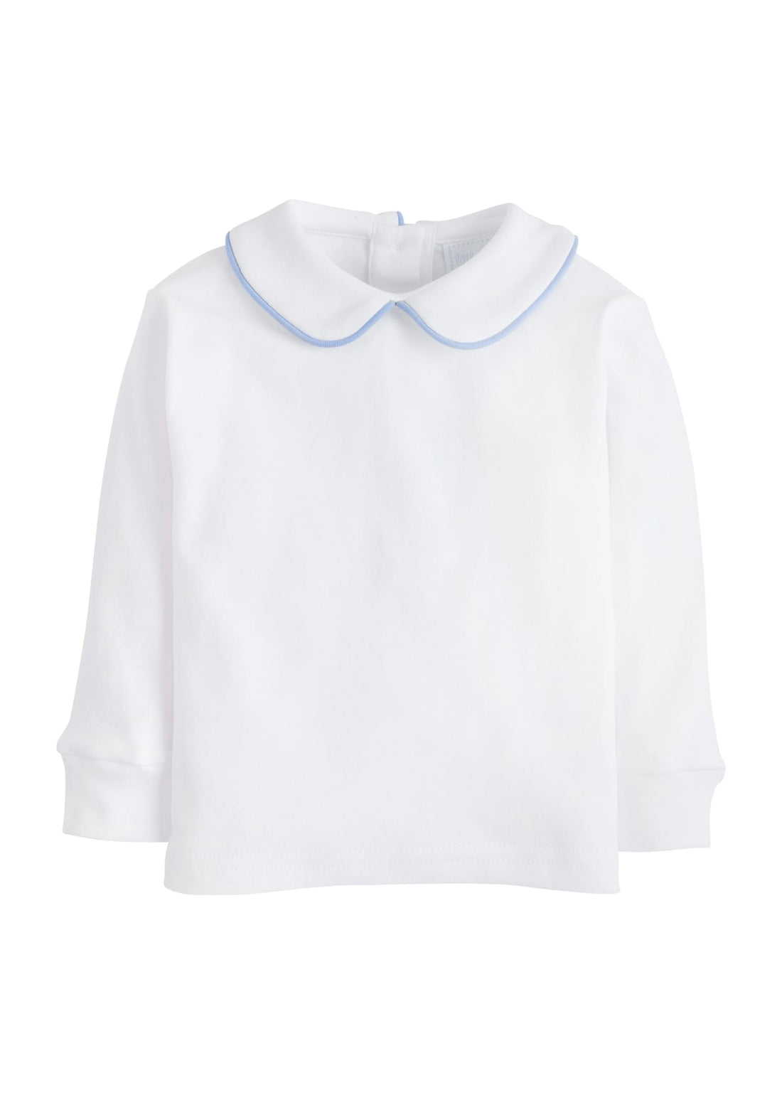 little english classic childrens clothing boys white shirt with peter pan collar and light blue piping on collar