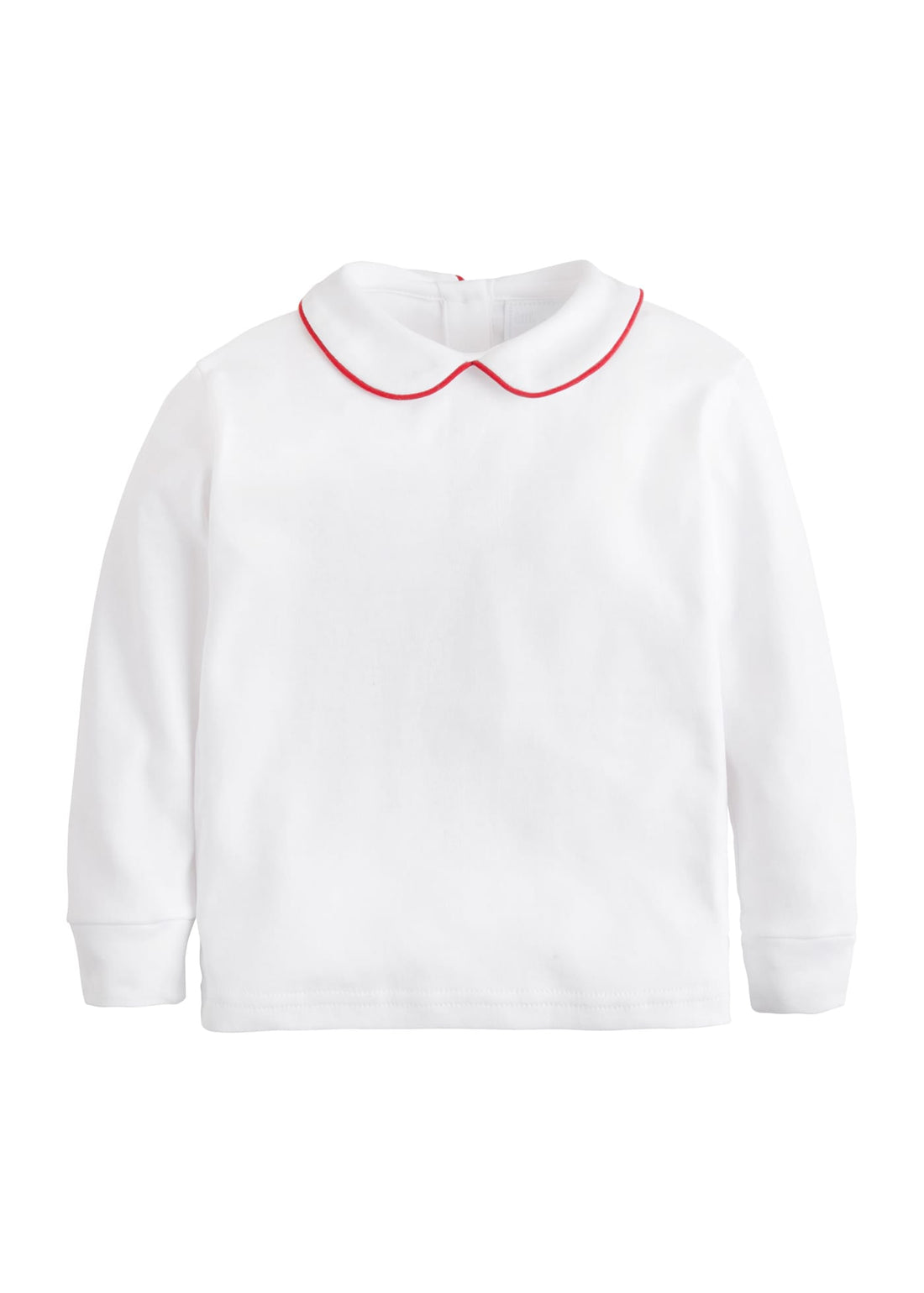 little english classic childrens clothing boys white shirt with peter pan collar and red piping on collar
