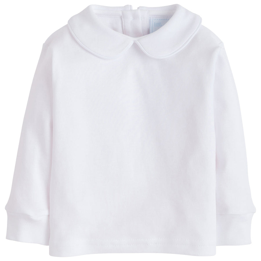 little english classic childrens clothing boys white shirt with peter pan collar and white piping on the collar