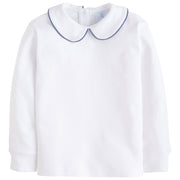 little english boys white shirt with peter pan collar and gray blue piping on the collar