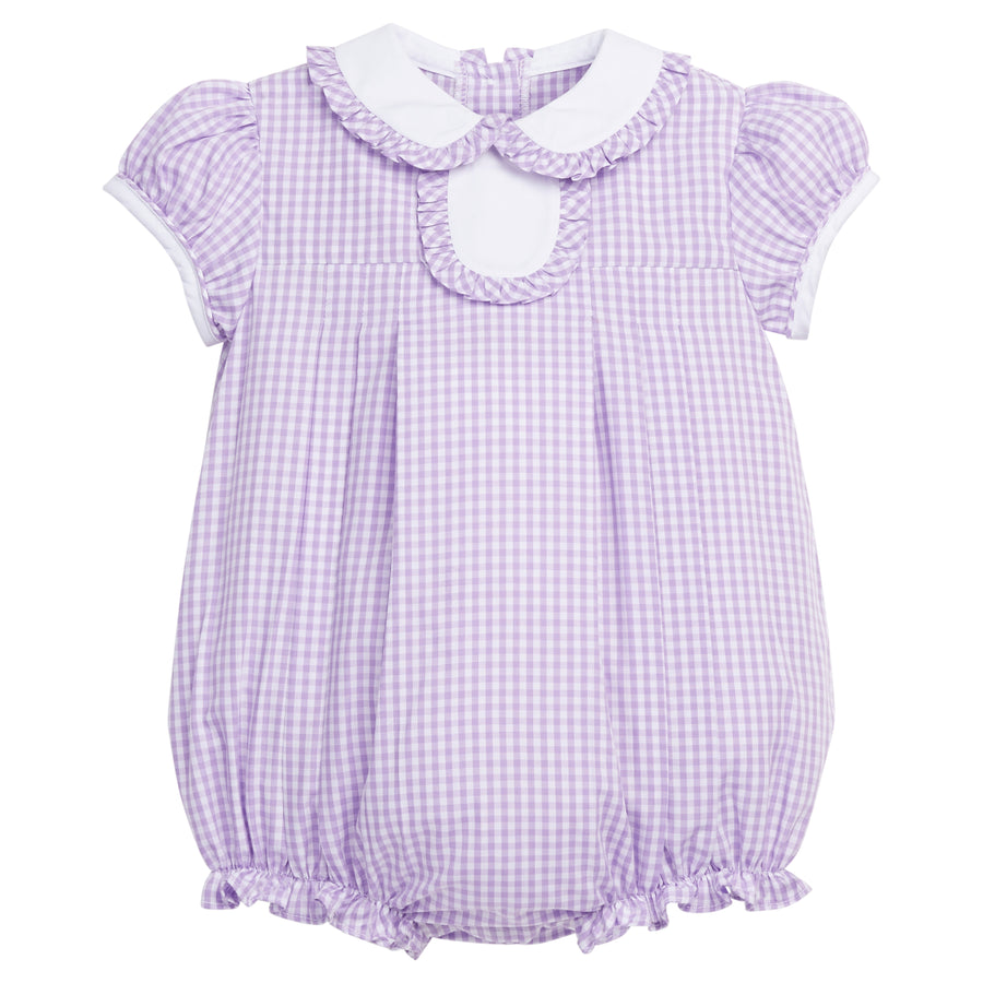 Little English classic children's clothing,  peter pan bubble for baby girl in Lavender Gingham for Spring