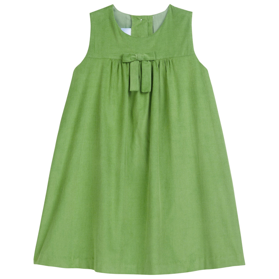 little english classic childrens clothing girls sleeveless green corduroy jumper with bow on chest
