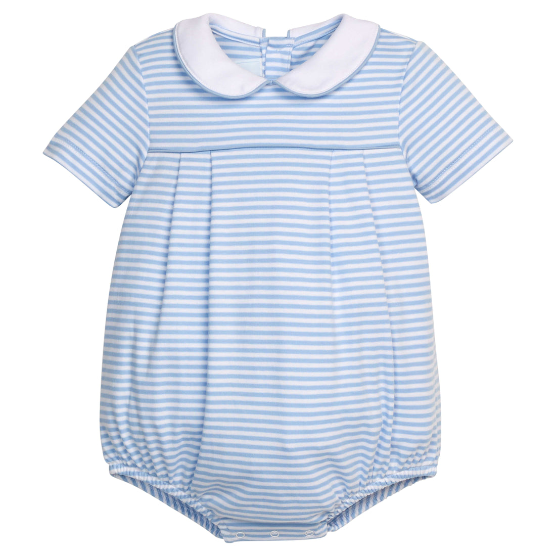 Little English classic pleated peter pan bubble in light blue stripe, for baby boy 