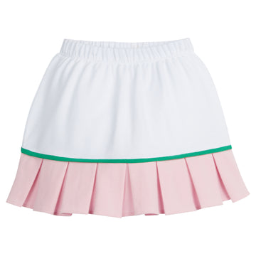 Little English traditional children's clothing, girl's active playwear skort for Spring, white, pink, and green tennis skort