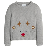 little english classic children's clothing boys gray sweater with reindeer front pocket for holiday 