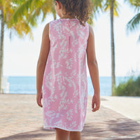 Little English classic knee length pink pocket shift dress with tropic pattern in white
